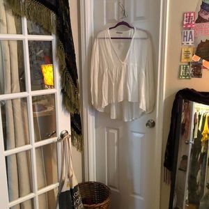 Zara white high low peasant top